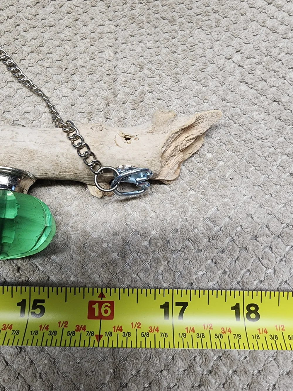 Driftwood Hanging Display with Three Green Glass Accents